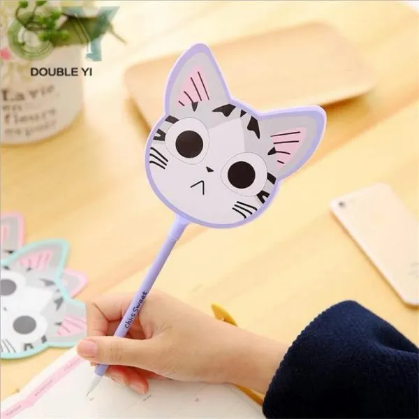 Set of 6 Creative Cat Fan-Shaped Plastic Pens for Students' Stationery Prizes