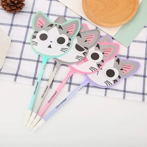 Set of 6 Creative Cat Fan-Shaped Plastic Pens for Students' Stationery Prizes