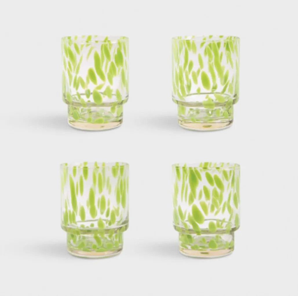 Set Of Two Green Tortoise Glass Tumblers