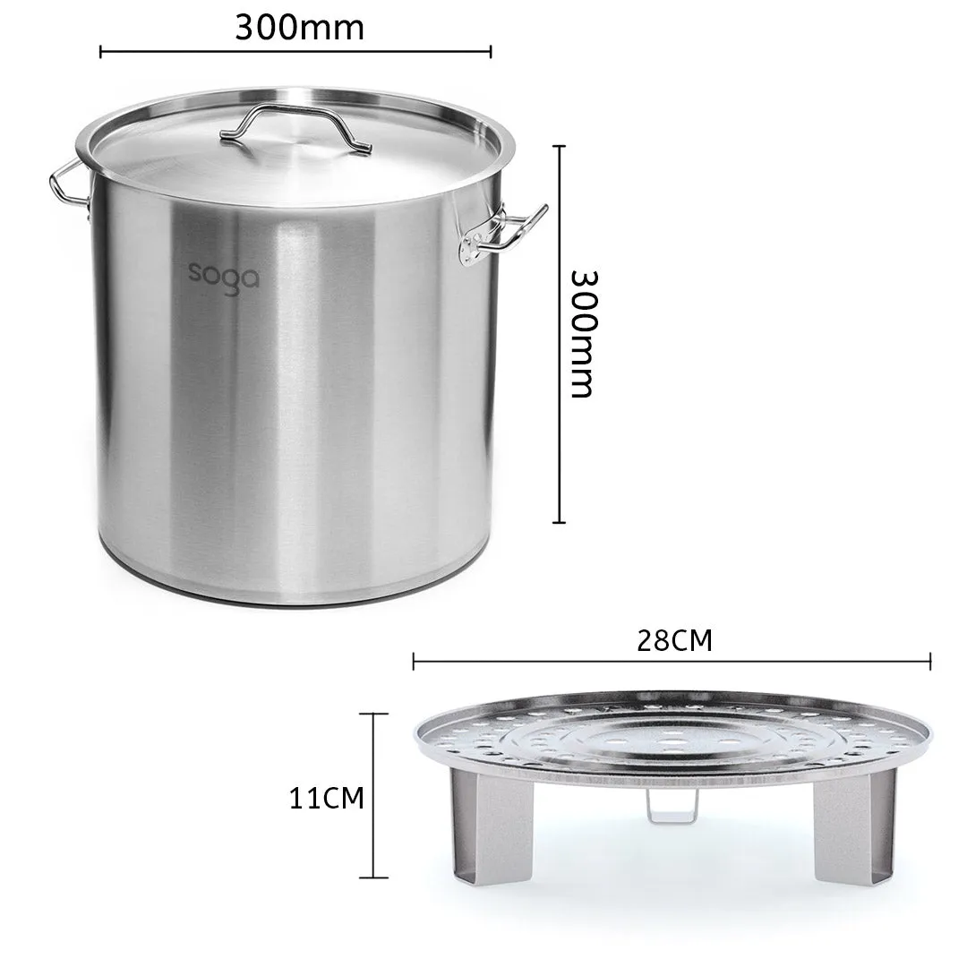 SOGA 21L Stainless Steel Stock Pot with One Steamer Rack Insert Stockpot Tray