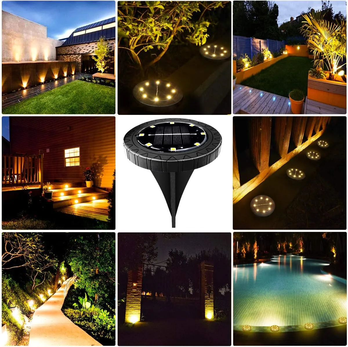 Solar Powered Ground Lights 8 Pack,Ip68 Waterproof Outdoor LED Disk Lights for Garden,Non-Slip Landscape Path Lighting for Patio Lawn Yard,Pathway Wear-Resistant Deck Lights Walkway Decor(Warm White)