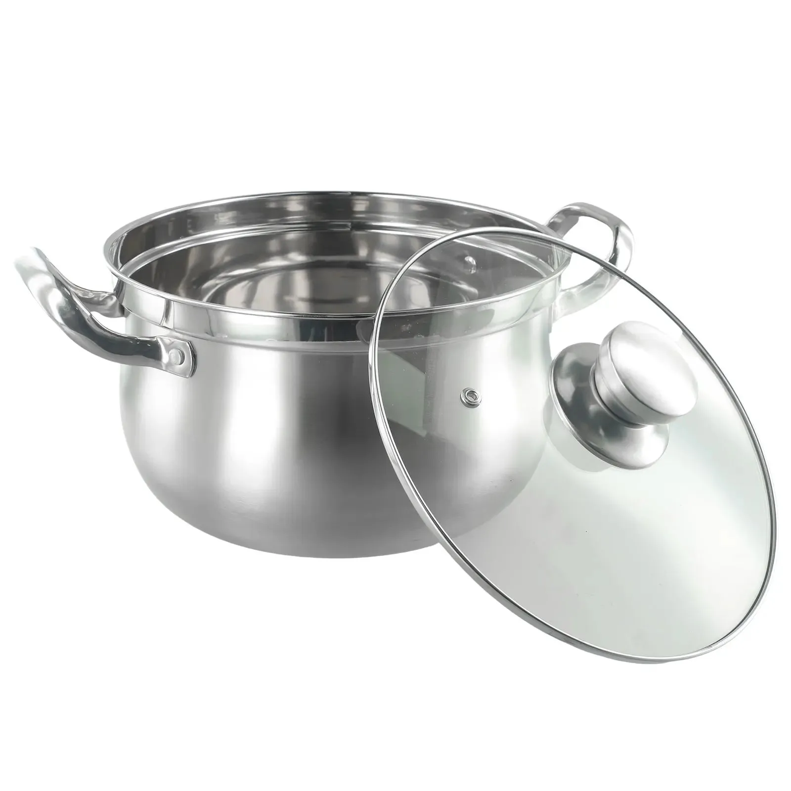 Soup pot with induction base and stainless glass lid