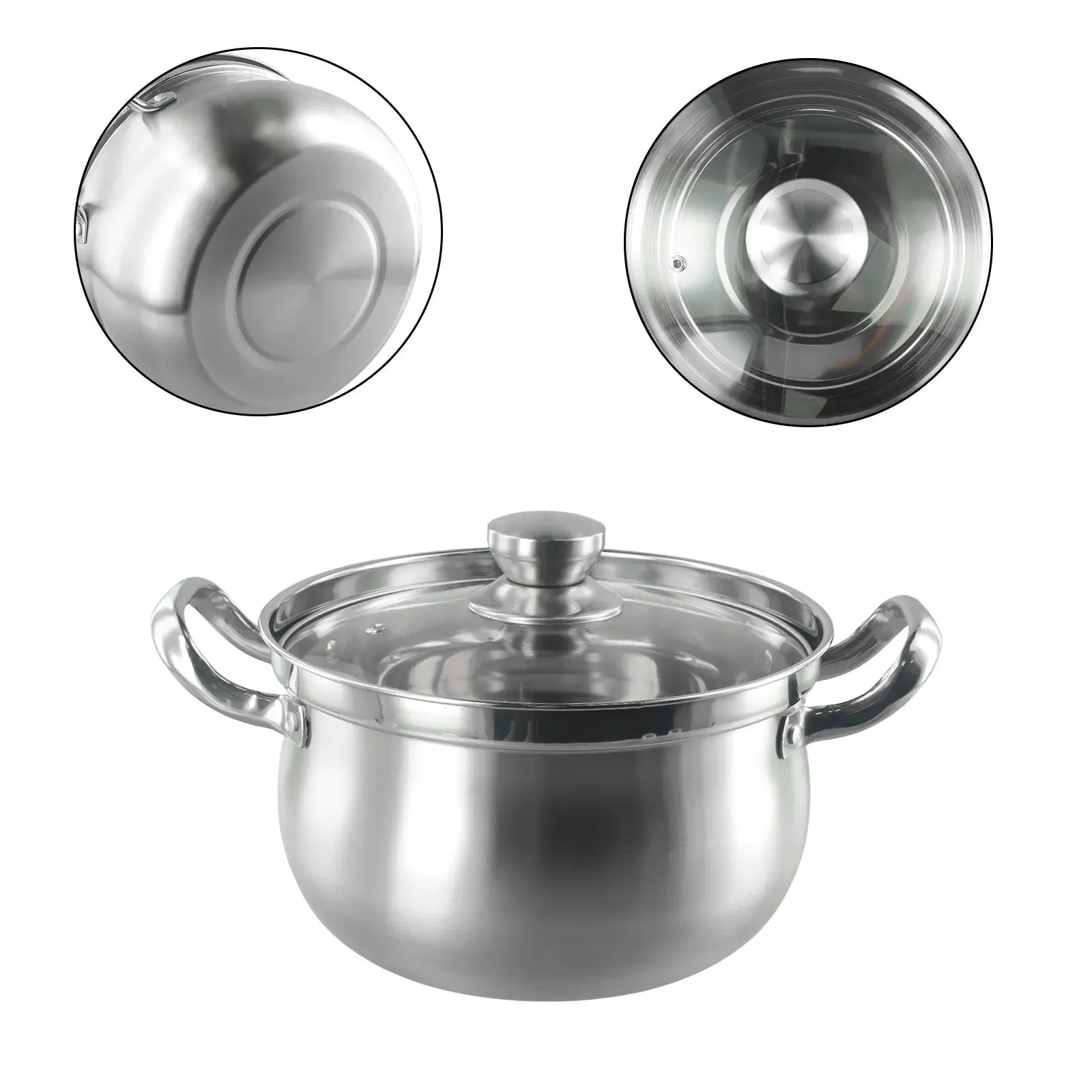 Soup pot with induction base and stainless glass lid