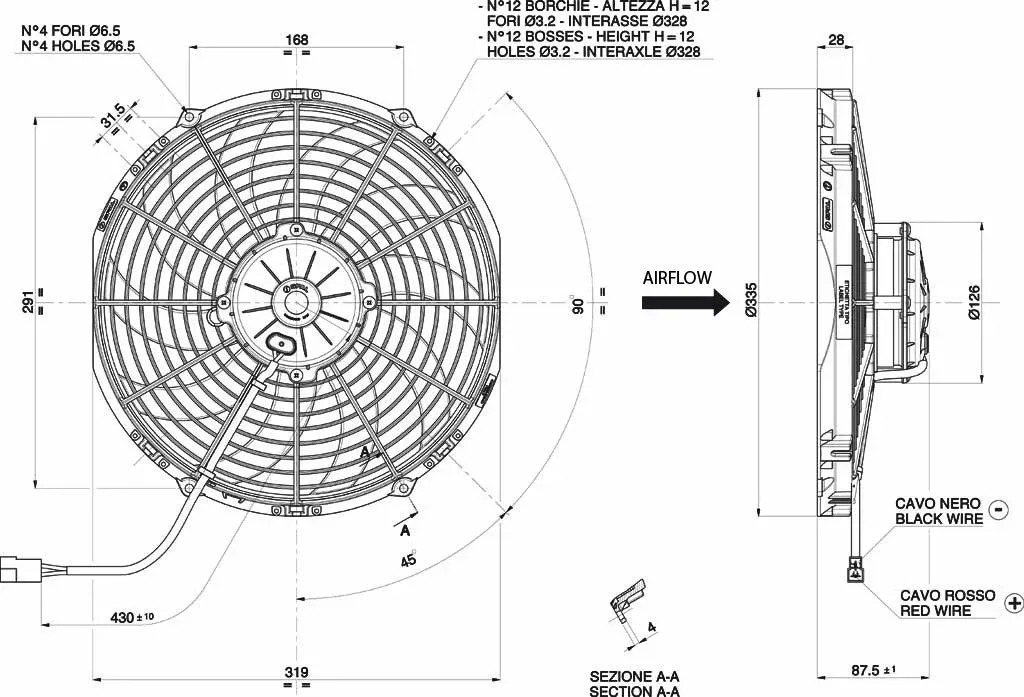 SPAL 12.00" Inch Electric Fan Puller Style High Performance 1451 CFM 10 Curved Style Blades - 30102029