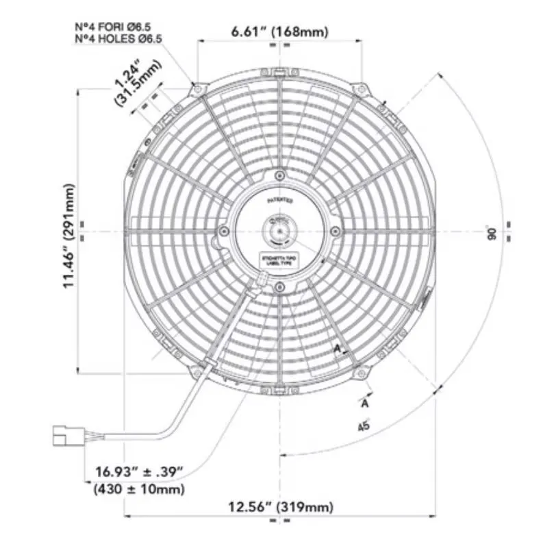 SPAL 12.00" Inch Electric Fan Pusher Style Medium Profile 1227 CFM 10 Straight Style Blades - 30101505