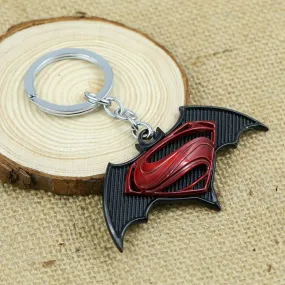 Super Hero Super Man Bat Man Red Black Collectors Key Chain Ring