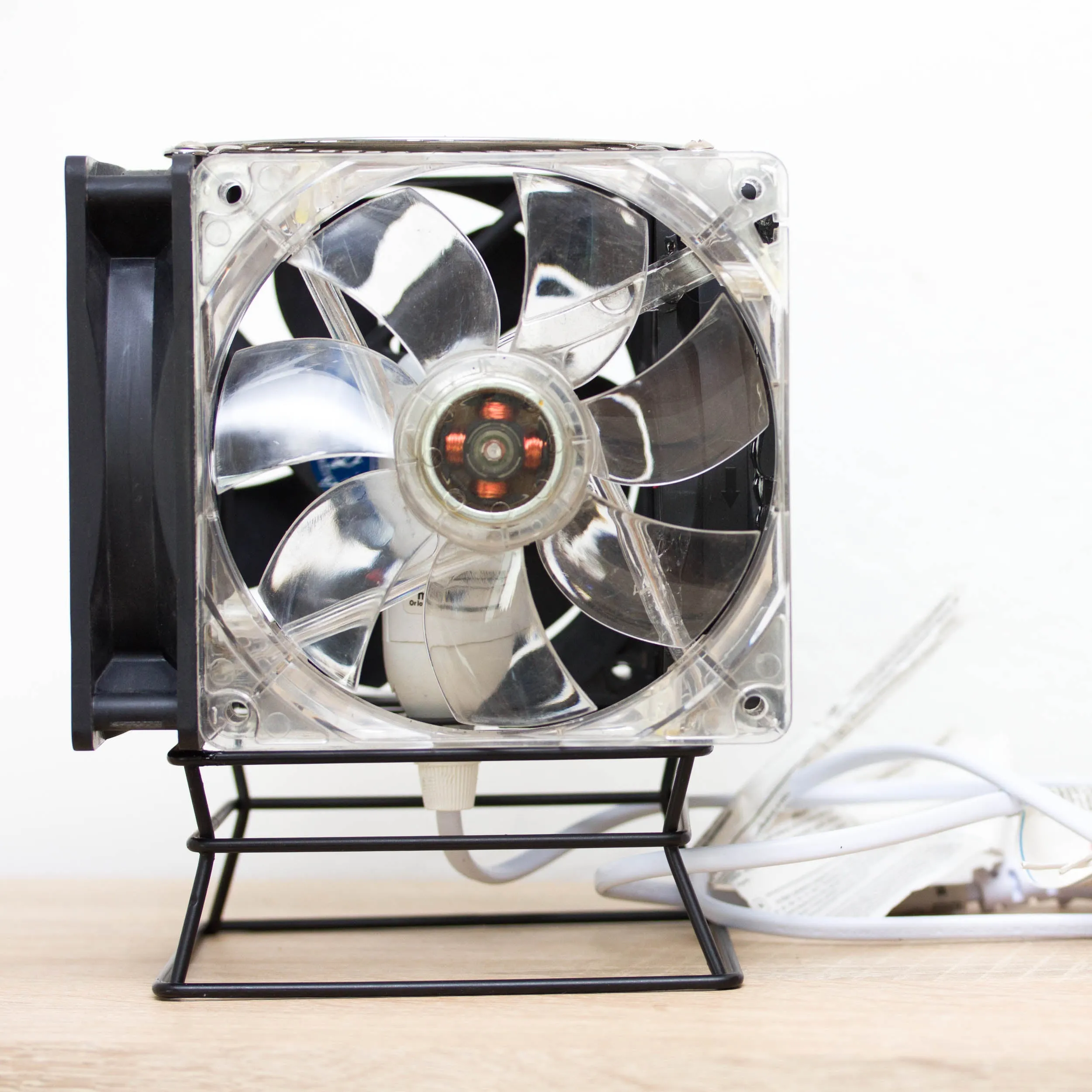 Table lamp made with recycled computer Cooling Fans