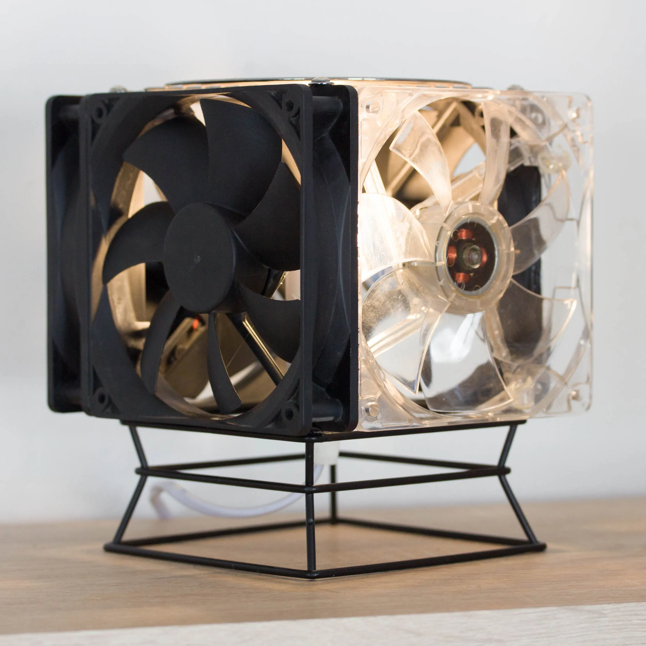 Table lamp made with recycled computer Cooling Fans