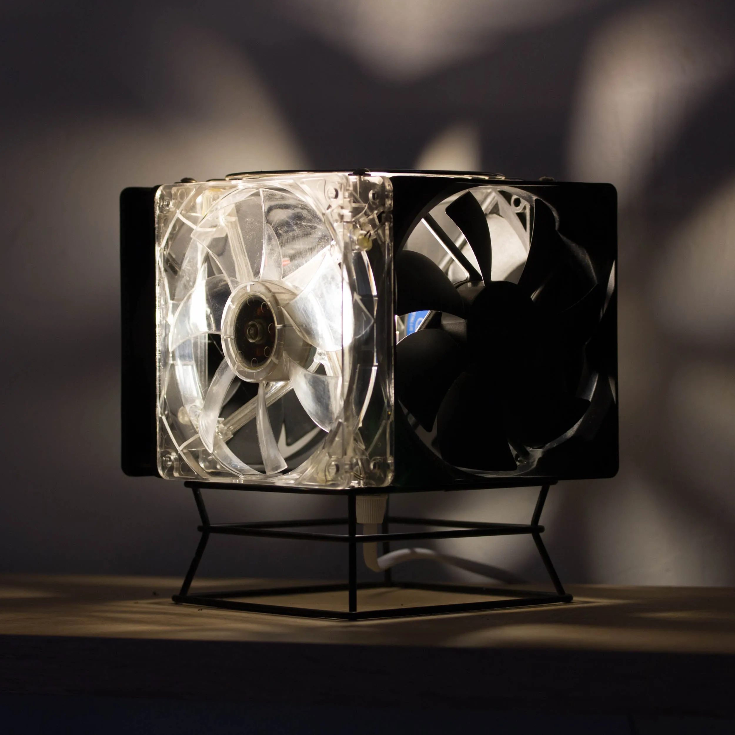 Table lamp made with recycled computer Cooling Fans