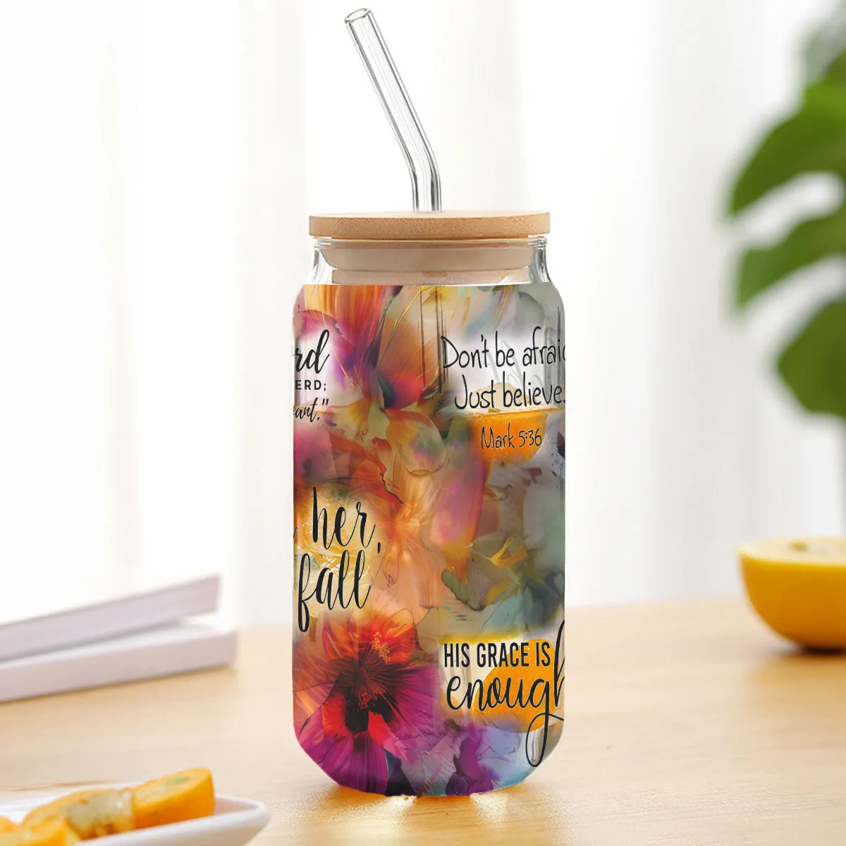 Teesdily | Jesus Christ Floral Tumbler Glass, God Is Within Her She Will Not Fall Cup, God Bible Verse Quotes Frosted Can, Christian Gifts For Women Faith