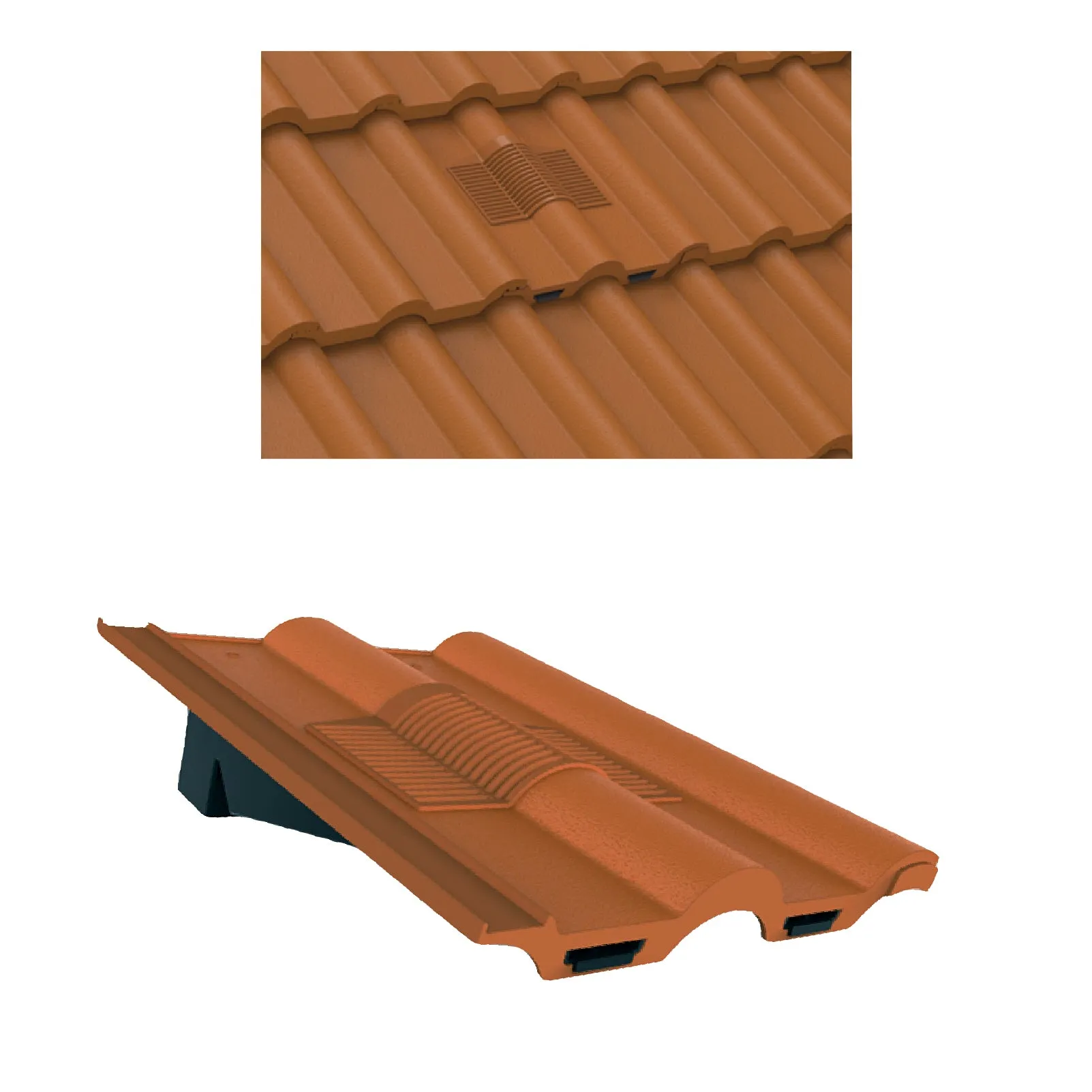 Terracotta Double Roman Roof Tile Vent & Adapter for Marley Redland Sandtoft