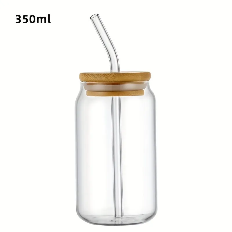 Unique Can Shaped Glass Cup with Lid and Straw