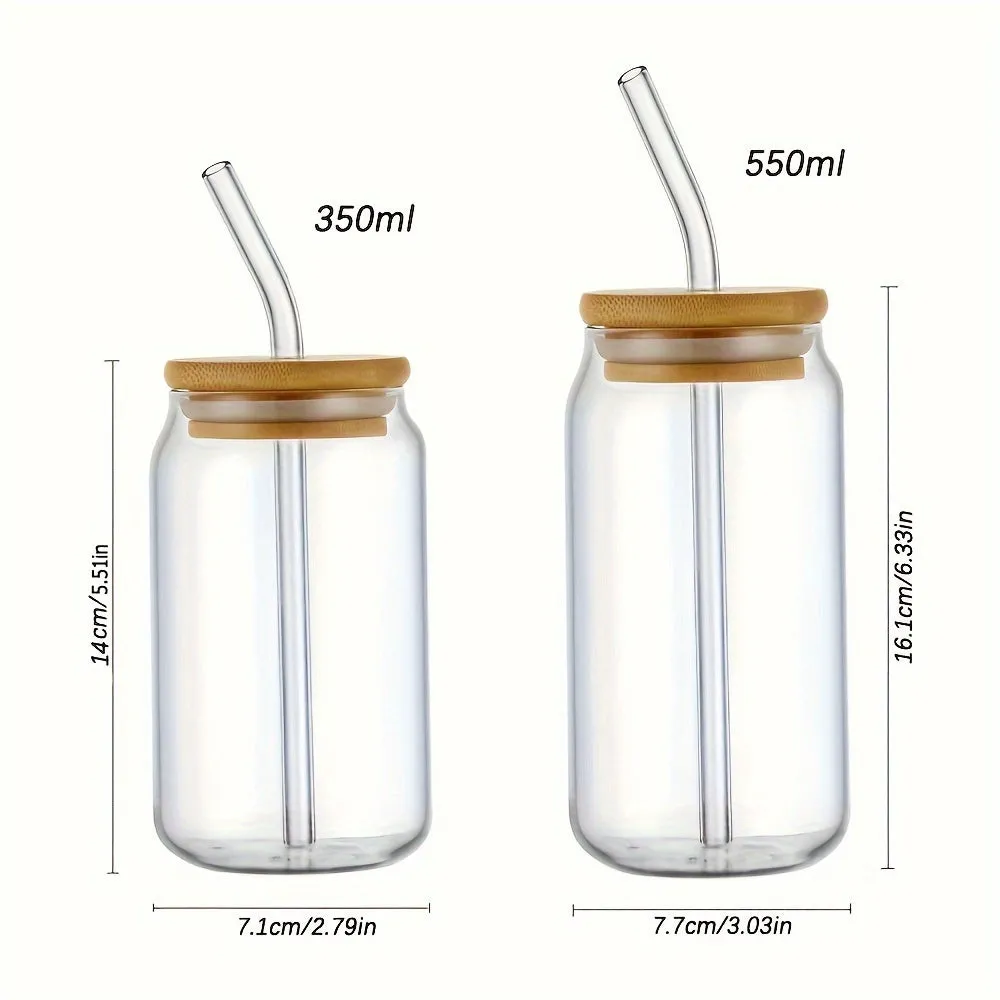 Unique Can Shaped Glass Cup with Lid and Straw