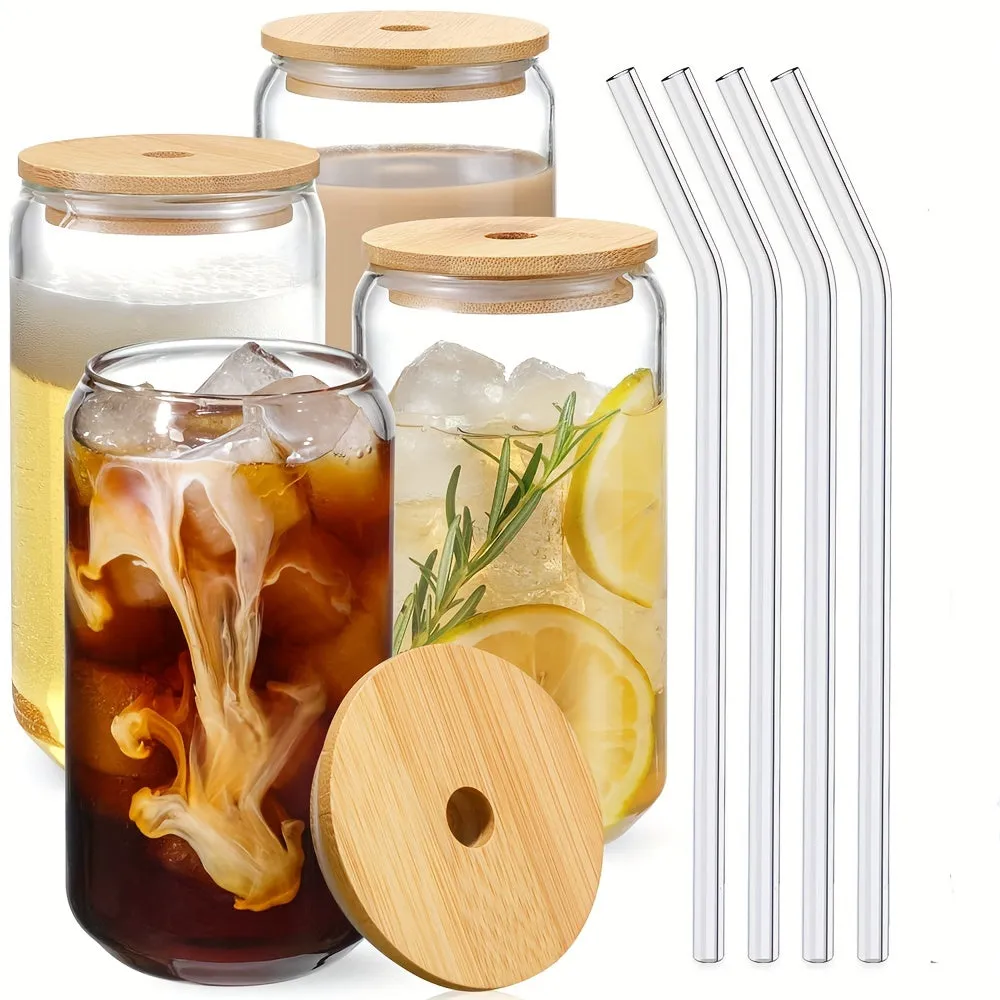 Unique Can Shaped Glass Cup with Lid and Straw