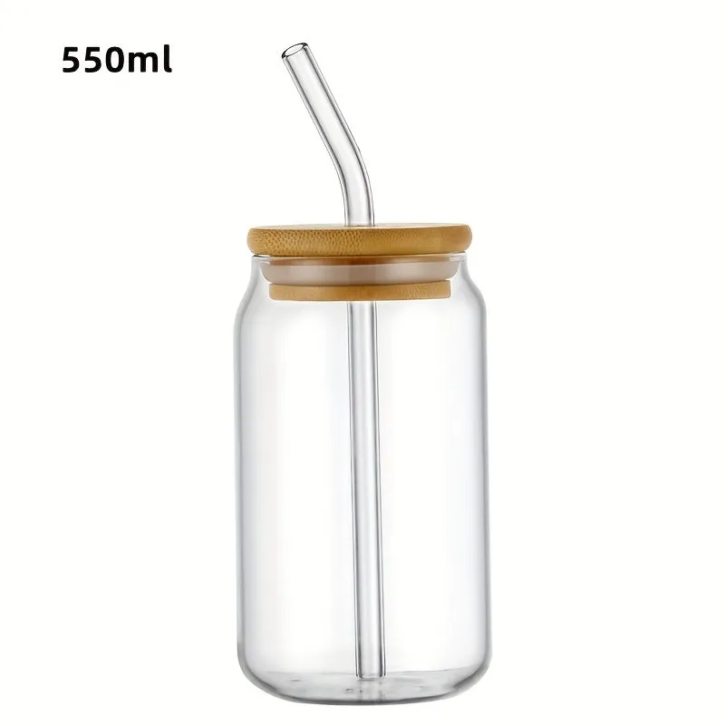 Unique Can Shaped Glass Cup with Lid and Straw