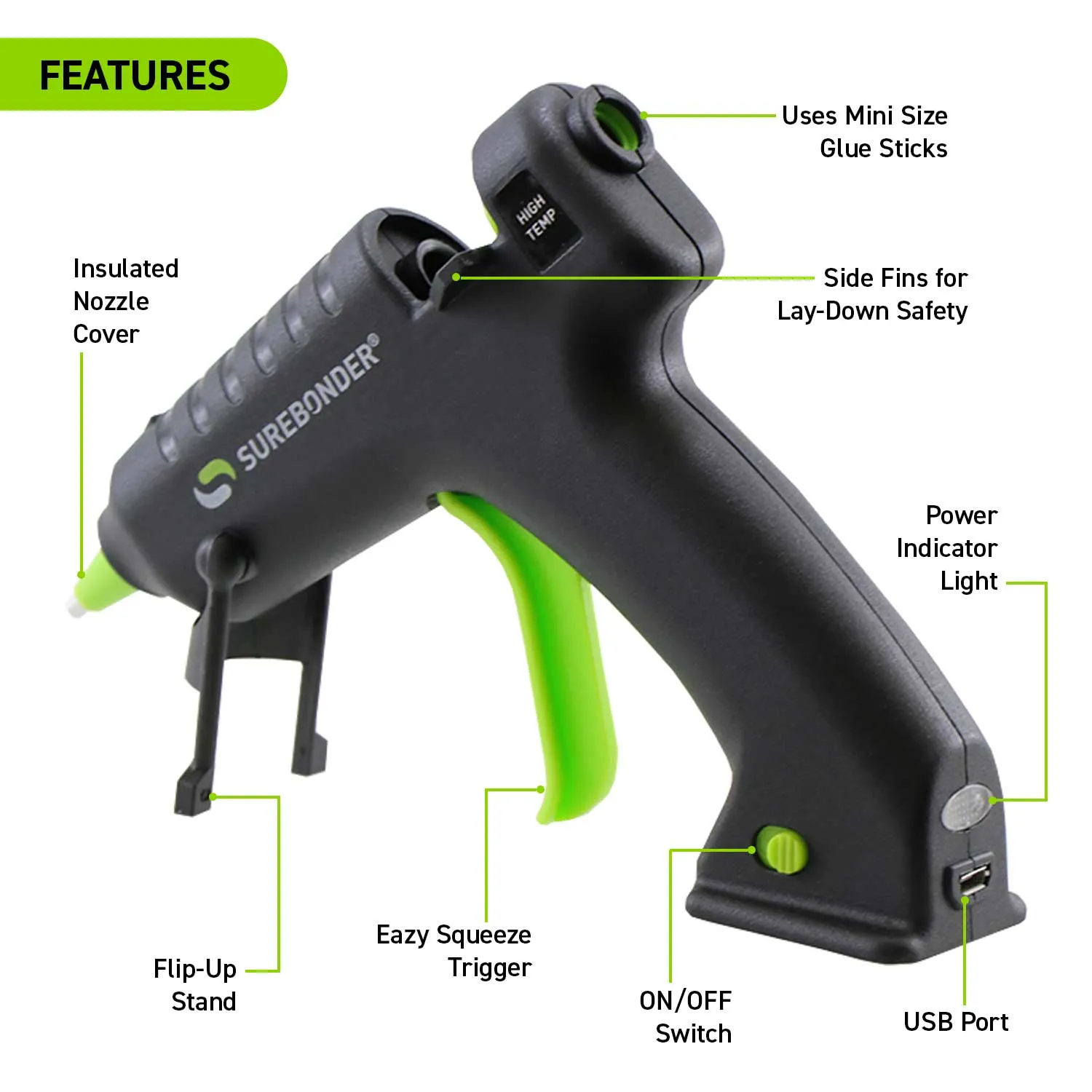 USB-195 Battery Powered Mini Size High Temperature Hot Glue Gun