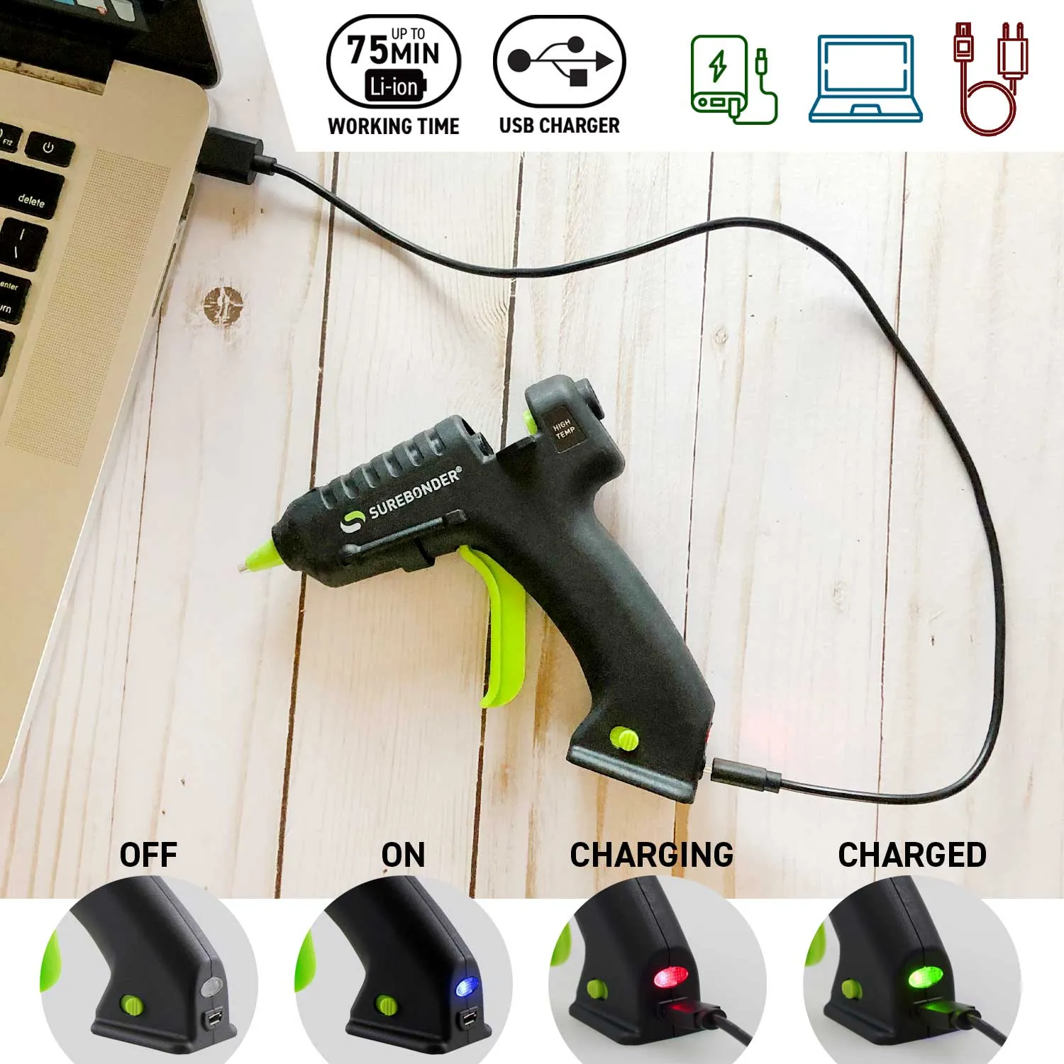 USB-195 Battery Powered Mini Size High Temperature Hot Glue Gun