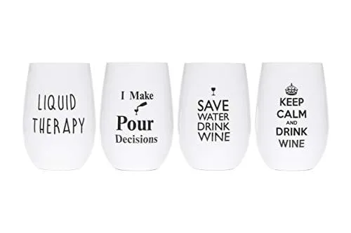 VINOVITA Funny Wine Glasses (Set of 4) 100% Tritan Plastic | Unbreakable Stemless and Durable | Great for Indoor/Outdoor Parties, Beach (Tritan Plastic, 16oz)