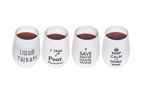 VINOVITA Funny Wine Glasses (Set of 4) 100% Tritan Plastic | Unbreakable Stemless and Durable | Great for Indoor/Outdoor Parties, Beach (Tritan Plastic, 16oz)