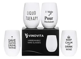 VINOVITA Funny Wine Glasses (Set of 4) 100% Tritan Plastic | Unbreakable Stemless and Durable | Great for Indoor/Outdoor Parties, Beach (Tritan Plastic, 16oz)