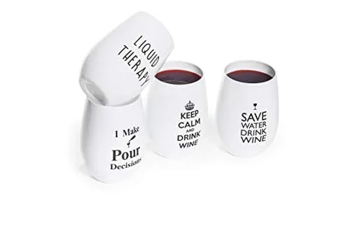 VINOVITA Funny Wine Glasses (Set of 4) 100% Tritan Plastic | Unbreakable Stemless and Durable | Great for Indoor/Outdoor Parties, Beach (Tritan Plastic, 16oz)