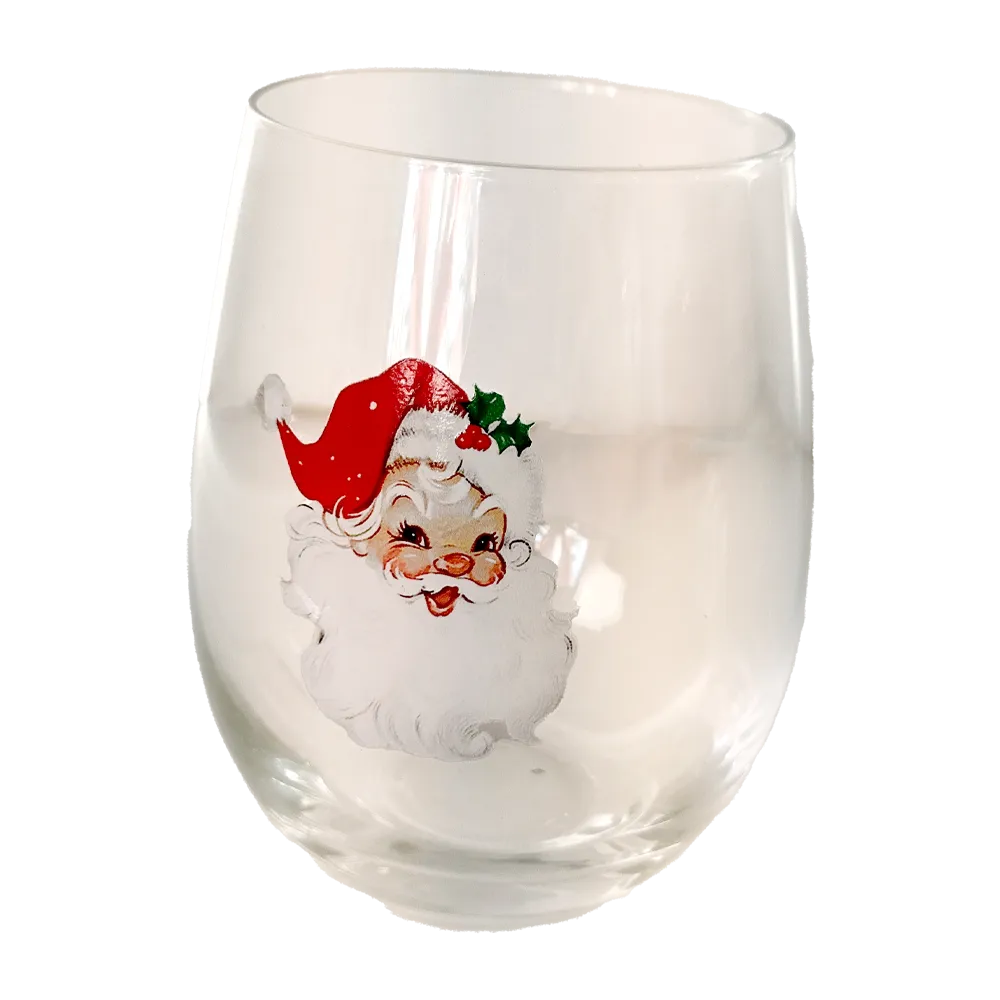 Vintage Santa Stemless Wine Glass