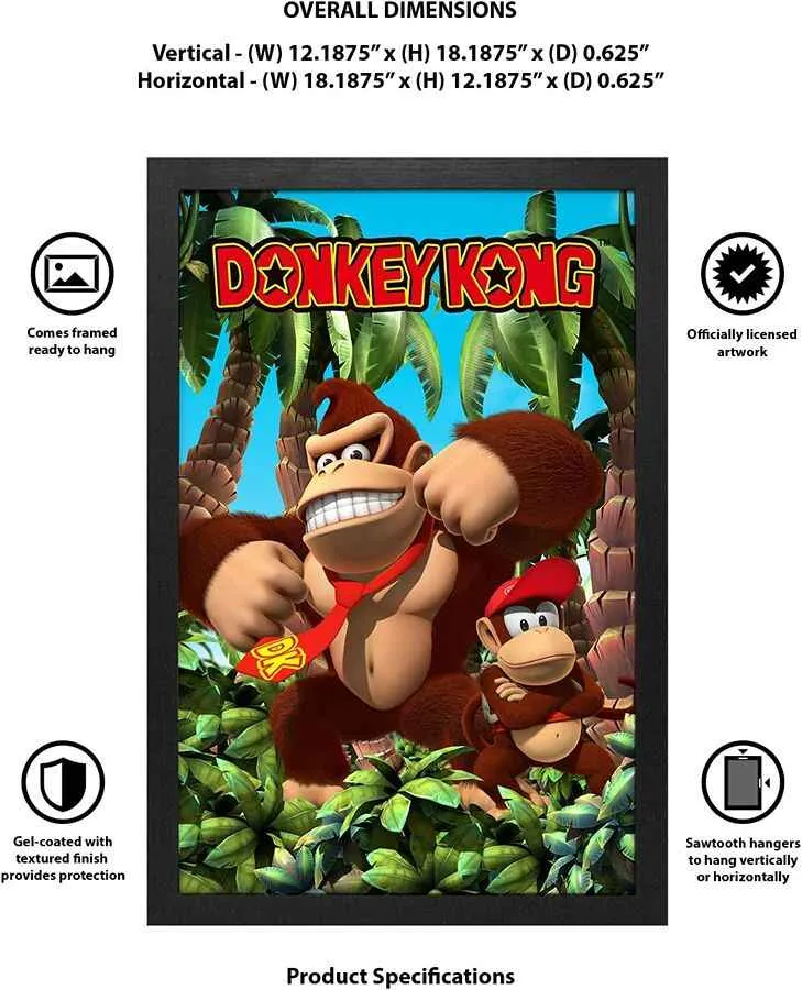 Wall Art Donkey Kong Jungle 12" x 18" Framed Poster Print