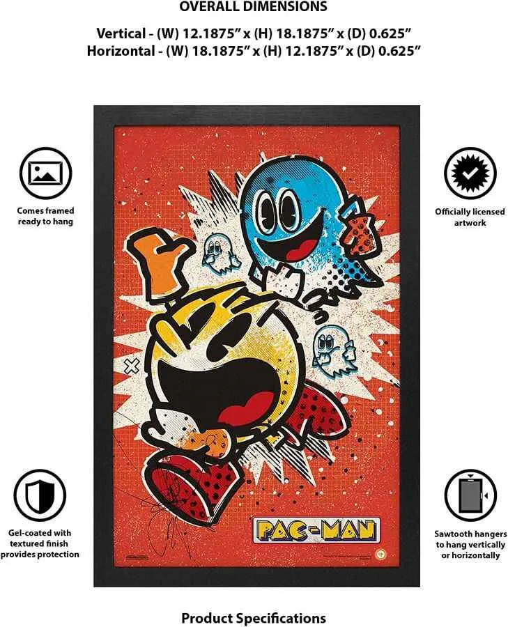 Wall Art Pac-Man Vintage "Ghost Evade" 12" x 18" Framed Poster Print