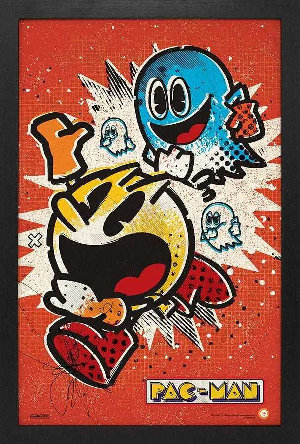 Wall Art Pac-Man Vintage "Ghost Evade" 12" x 18" Framed Poster Print